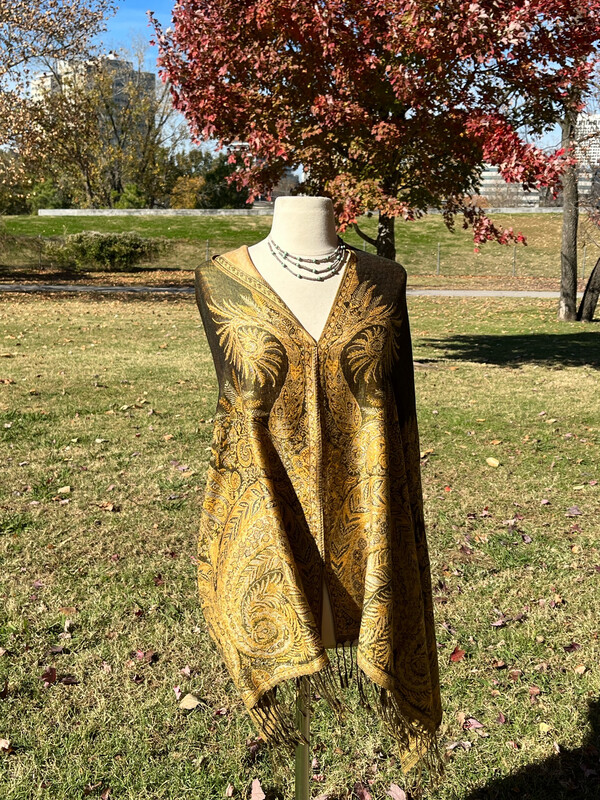 Green Olive / Gold Palm Travel Shawl