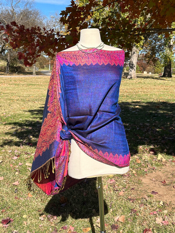 Blue Royal/ Hot Pink Shimmer Travel Shawl