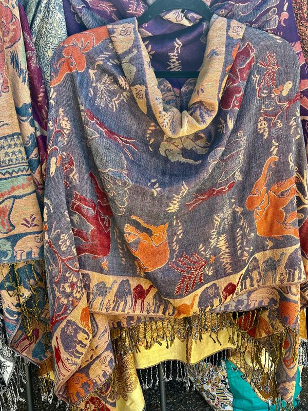 Pale Dusty Blue / Tan Elephants And Camels