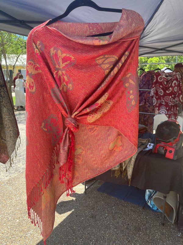 Orange Butterfly Travel Shawl