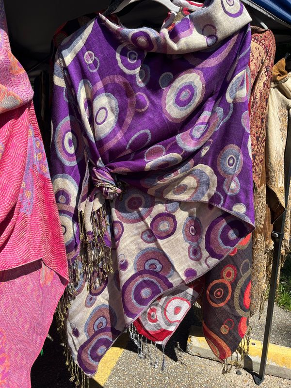 Purple / Tan / Silver Circles Travel Shawl