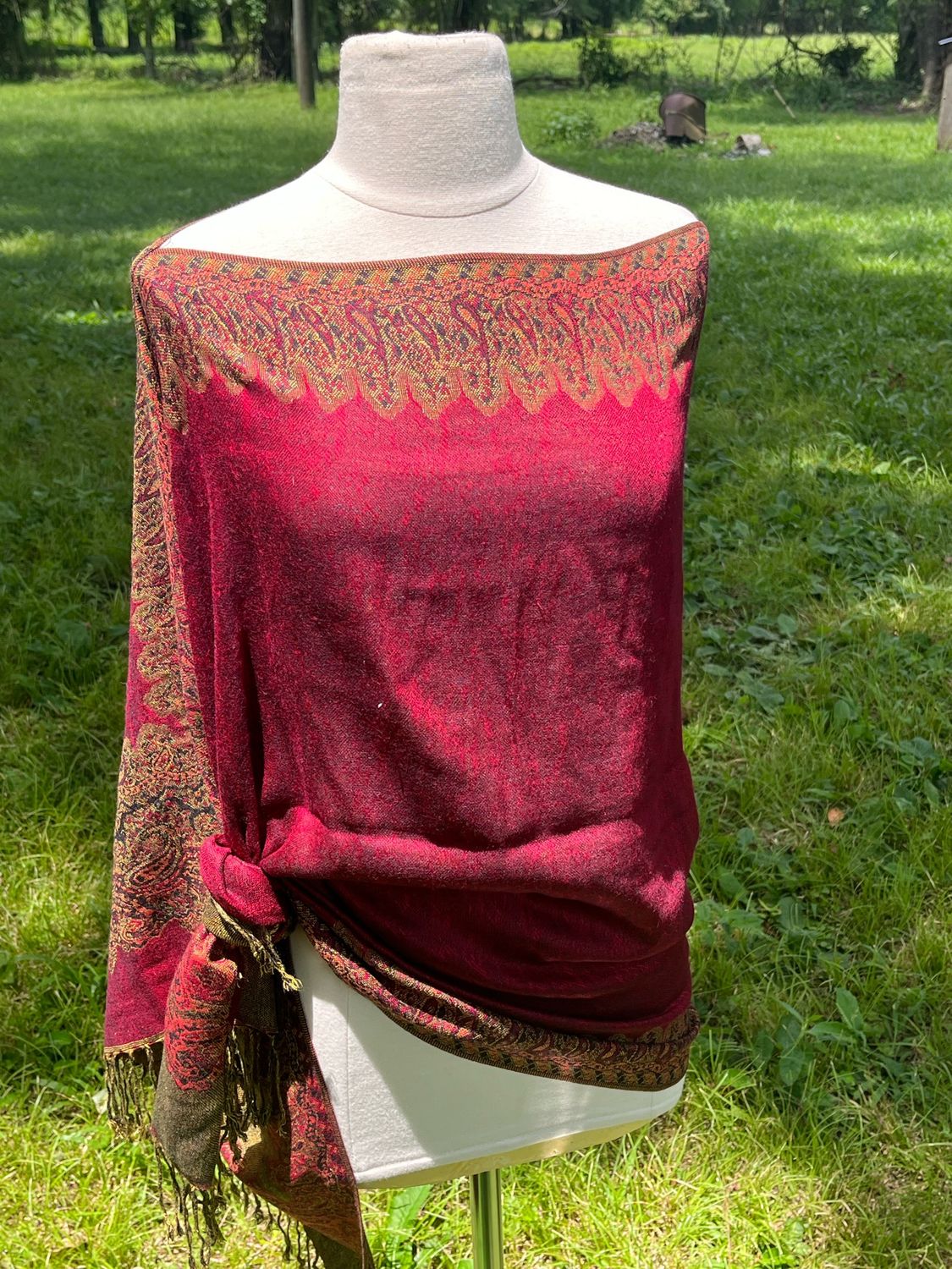 Deep Red Reversible Travel Shawl