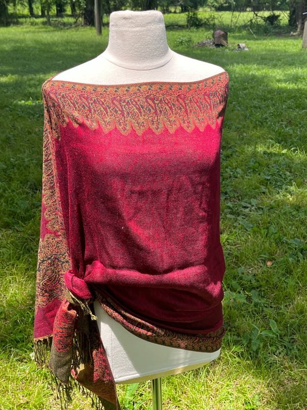 Deep Red Reversible Travel Shawl