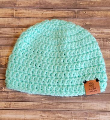 Crochet Beanie Hat: 3-6 Months: Seafoam Blue