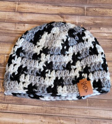 Crochet Beanie Hat: 3-6 Months: Black, Gray, &amp; White