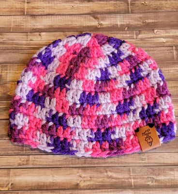Crochet Beanie Hat: 0-3 Months: Pink Mix