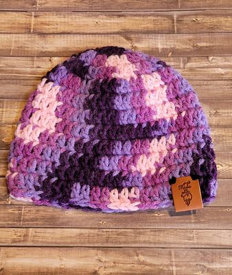Crochet Beanie Hat: 0-3 Months: Purple Mix