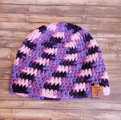 Crochet Beanie Hat: 6-9 Months: Multi Purple