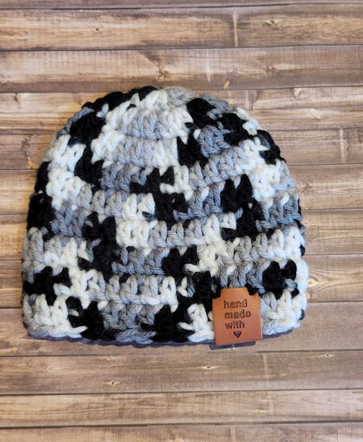 Crochet Beanie Hat: Preemie: Gray, Black, &amp; White