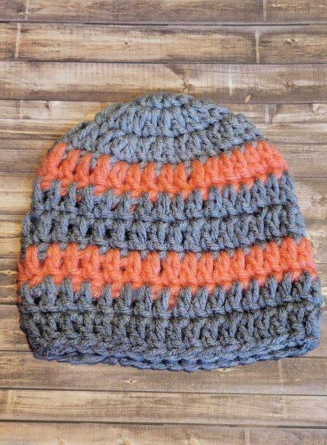 Crochet Beanie Hat: Preemie: Dark Gray w/Peach