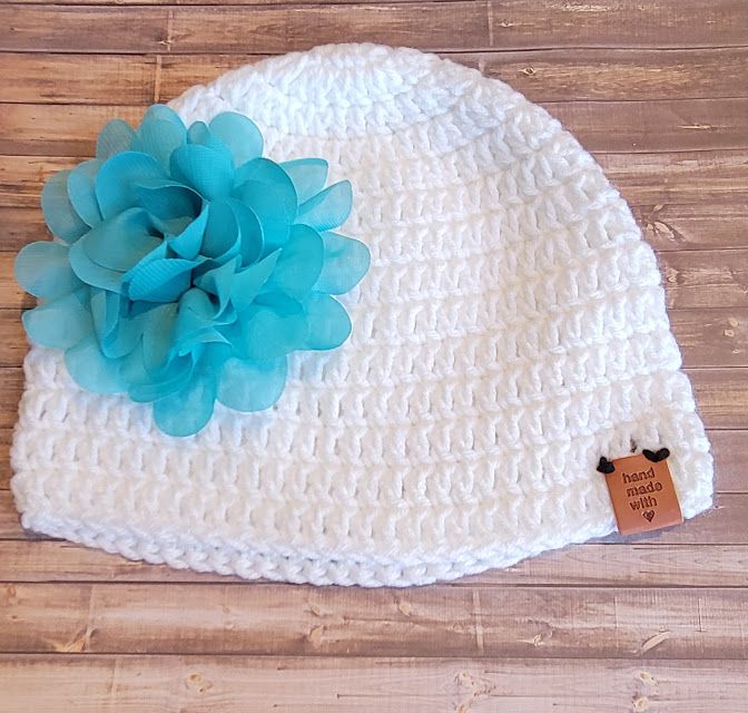 Crochet Beanie Hat: 6-9 Months: White