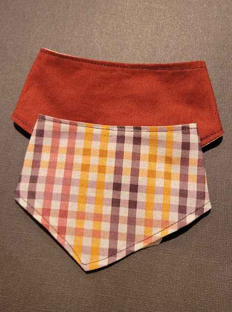 Reversible Animal Bandana: Light Fall Gingham w/Rustic Orange