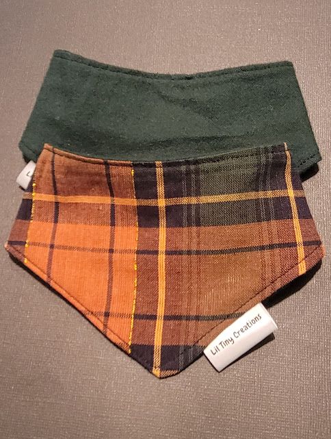 Reversible Animal Bandana: Fall Orange Plaid w/Hunter Green