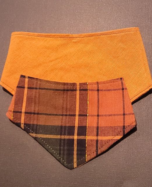 Reversible Animal Bandana: Fall Orange &amp; Hunter Green Plaid / Orange