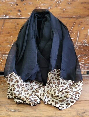 Scarf - Black Chiffon Leopard Print