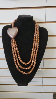Necklace-Coconut Beads with  Wood Heart