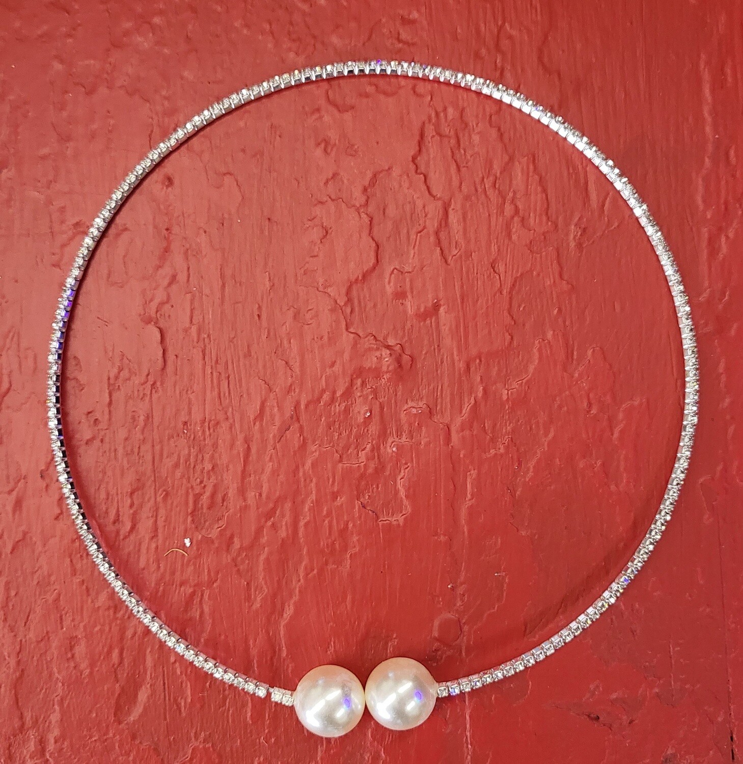 Necklace - Choker- Pearl &amp; Rhinestones