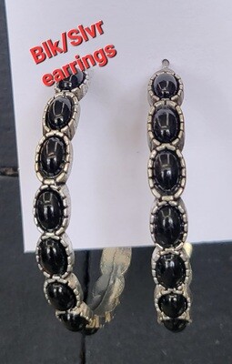 Earrings - Black &amp; Silver Hoops