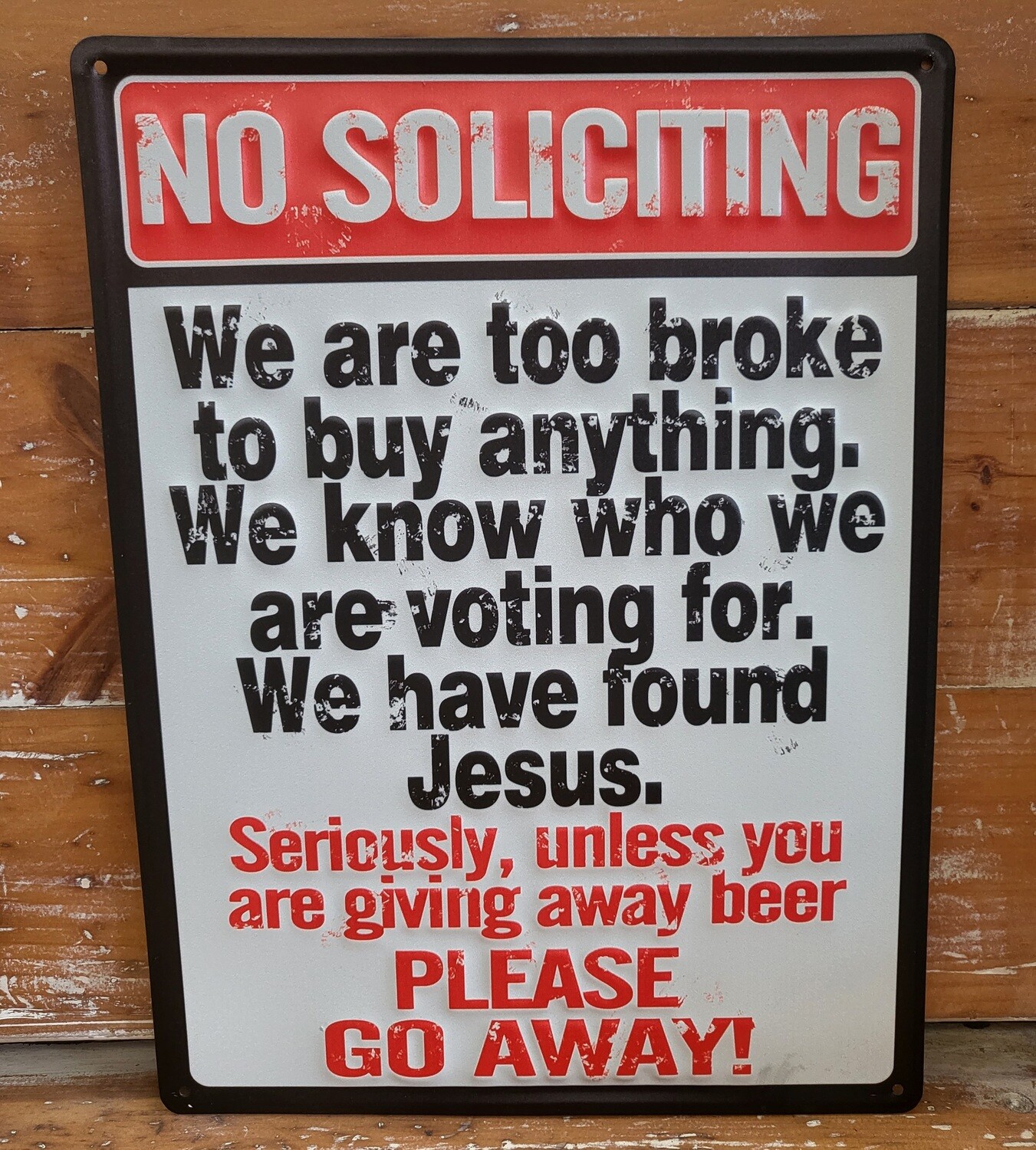 Tin sign-No Soliciting
