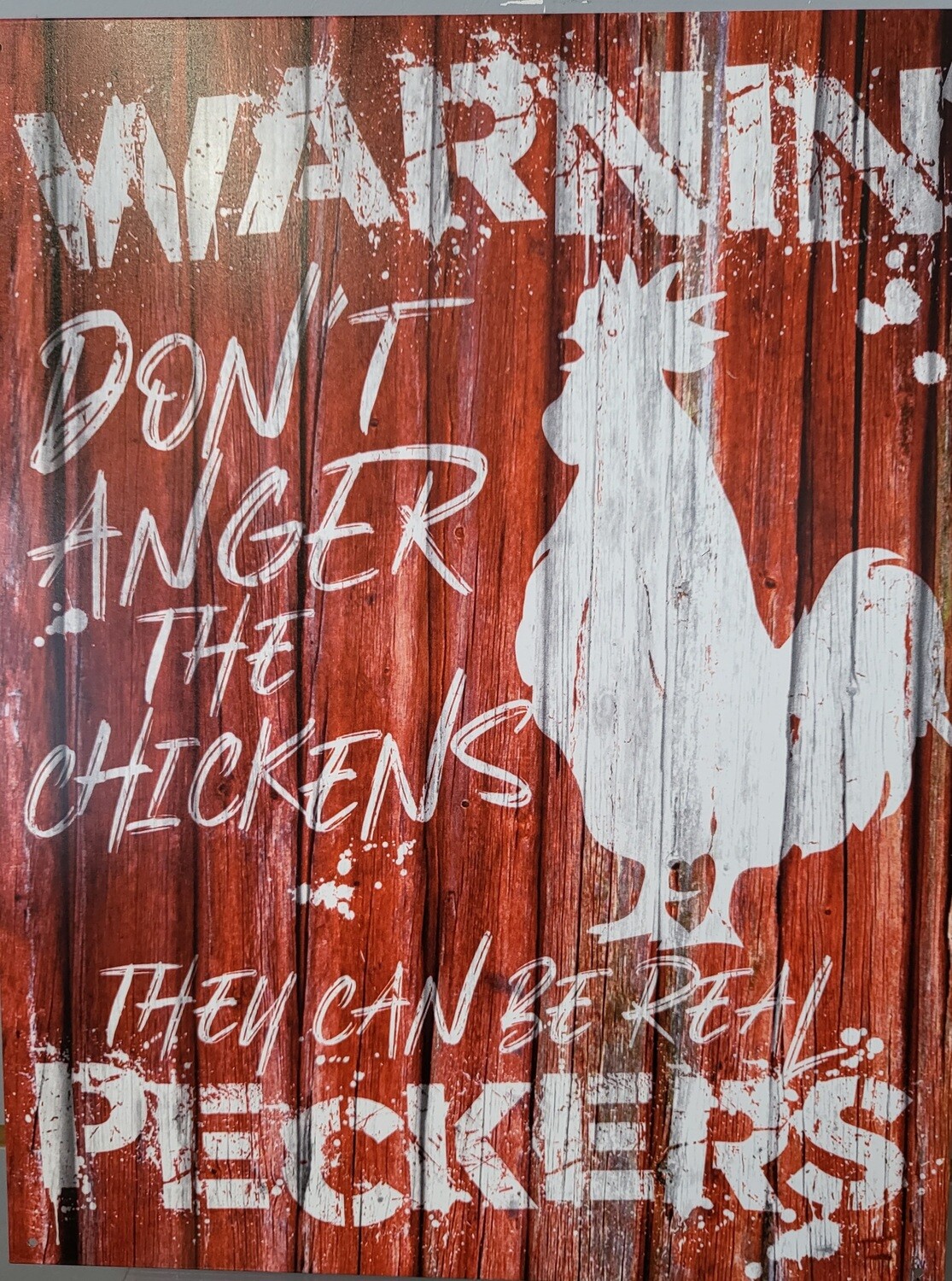 Tin Sign - Chicken Warnin&#39;