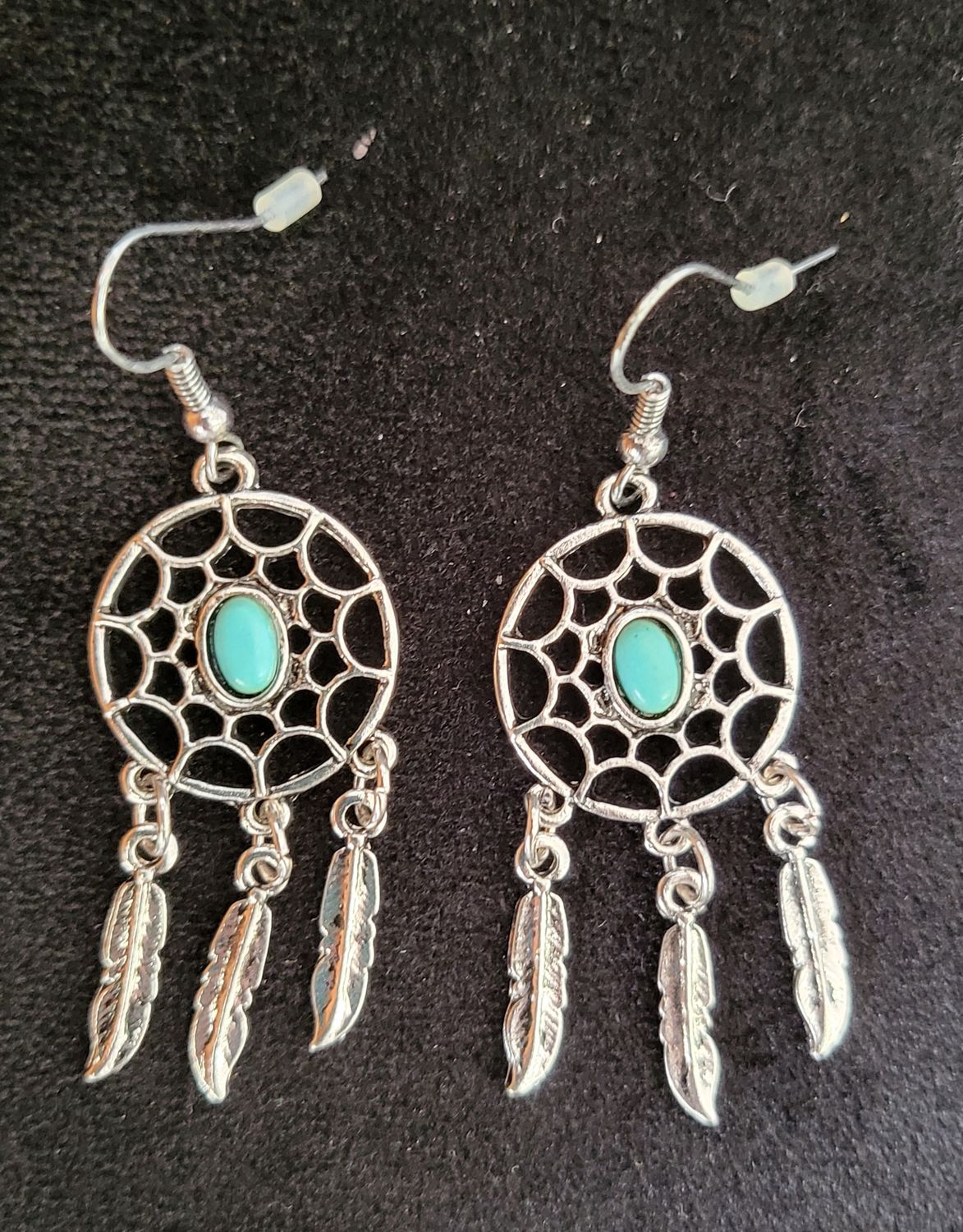 Earrings-Silver/Turquoise Dreamcatcher