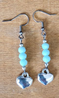 Earrings - Silver Heart w/ Blue Beads