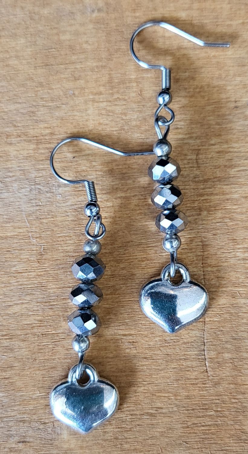 Earrings- Silver Heart with Glass beads