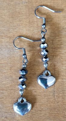 Earrings- Silver Heart with Glass beads