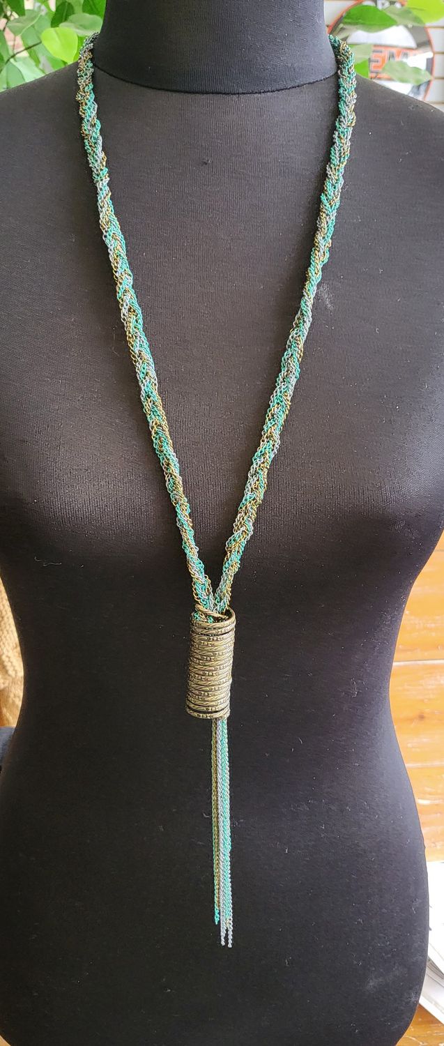 Necklace - Turquoise Braided Chain