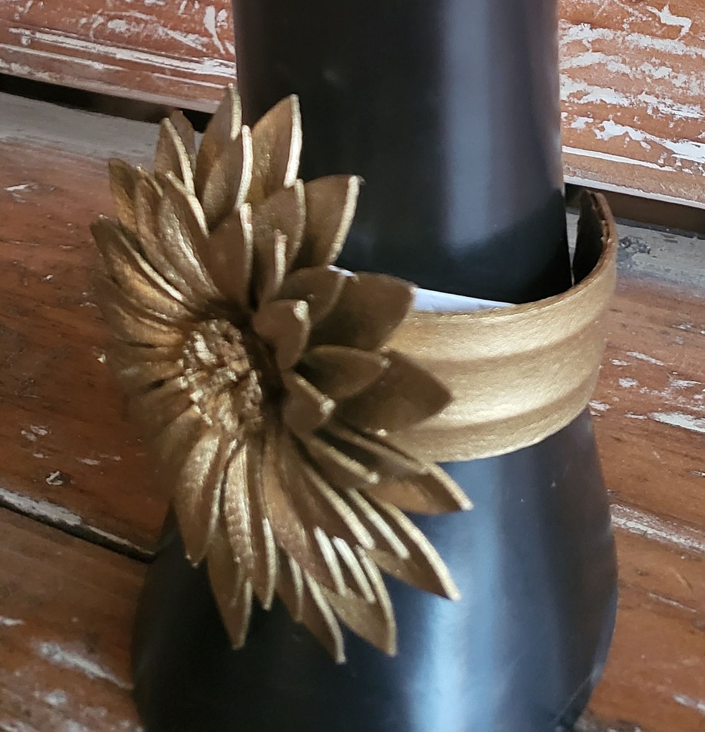 Bracelet-Leather Flower- Bronze