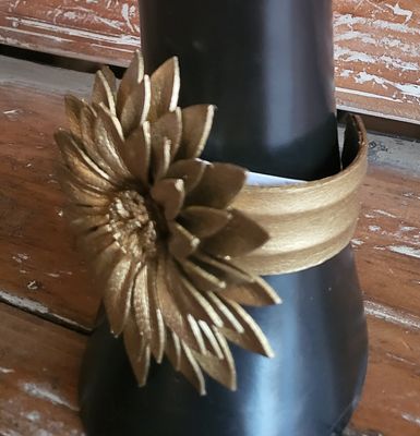 Bracelet-Leather Flower- Bronze