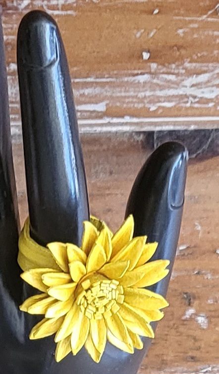 Ring - Leather Flower - Mustard
