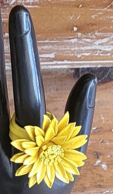 Ring - Leather Flower - Mustard