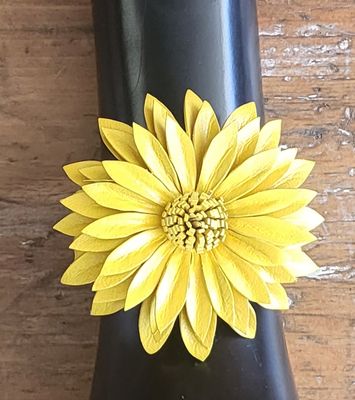 Bracelet - Leather Flower -Mustard