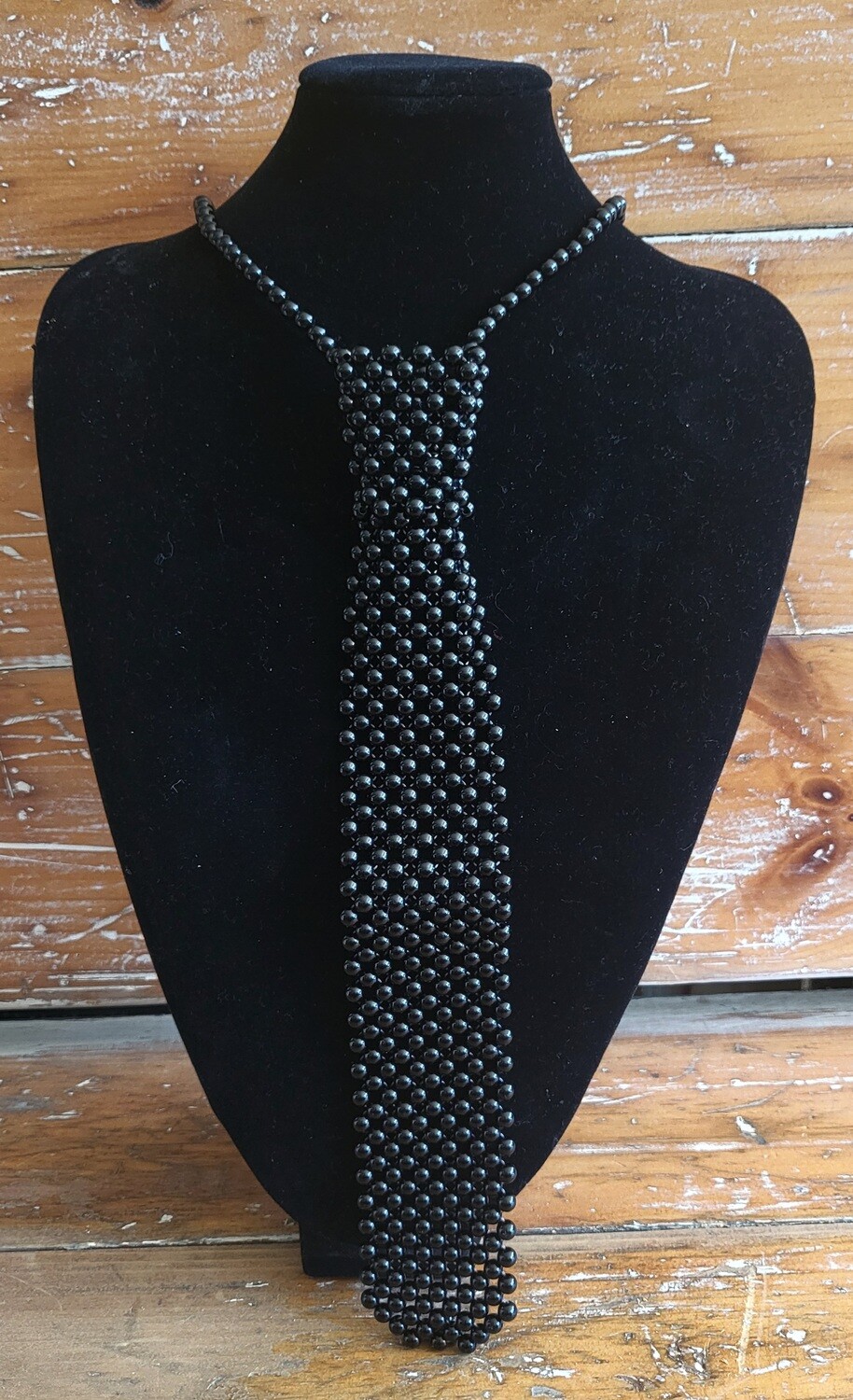 Necklace - Black Bead Tie