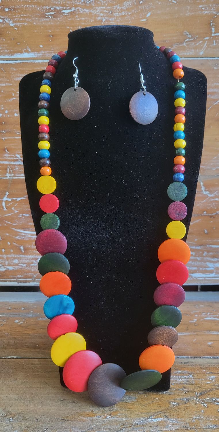 Necklace/Earrings - Multi Colour - Wood