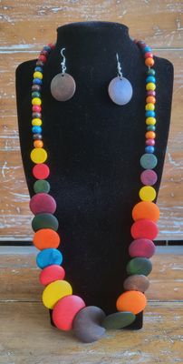 Necklace/Earrings - Multi Colour - Wood