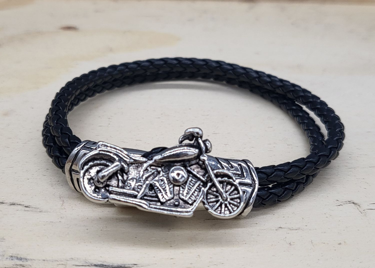 Bracelet - Men&#39;s - Black Leather - Bike