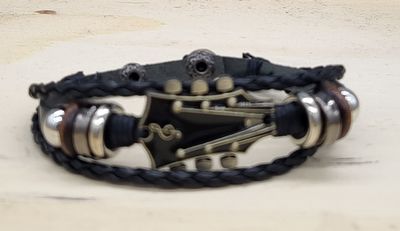 Bracelet - Mens - Blk Leather - Guitar