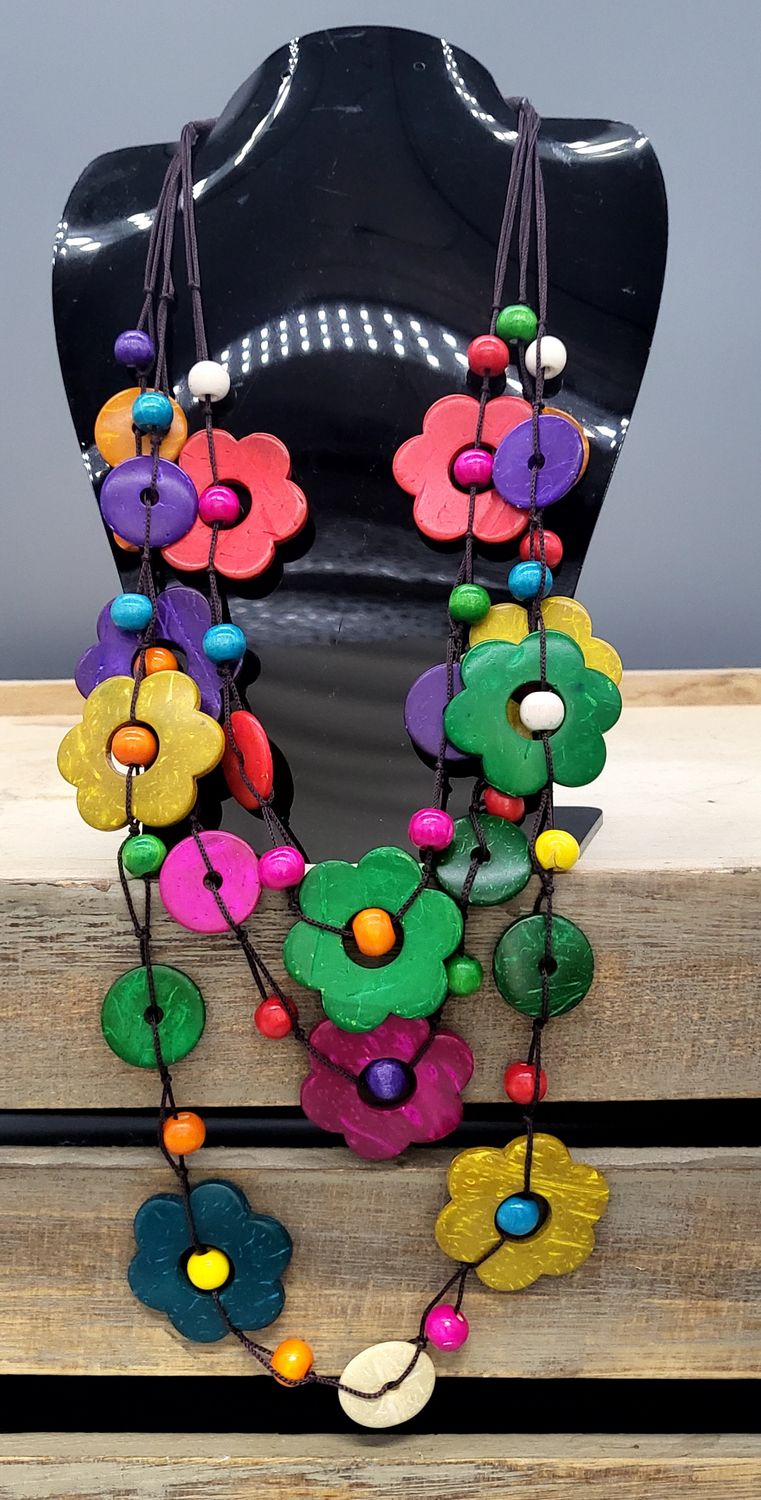 Necklace - Wooden Flowers