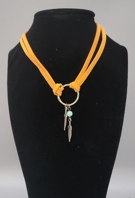 Necklace - Choker - Leather w/feathers