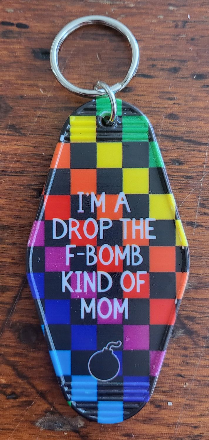 Keychain - Checkered F-Bomb Mom