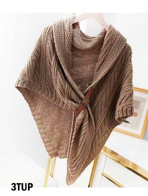 Cape - Knit w/buckle -  Camel