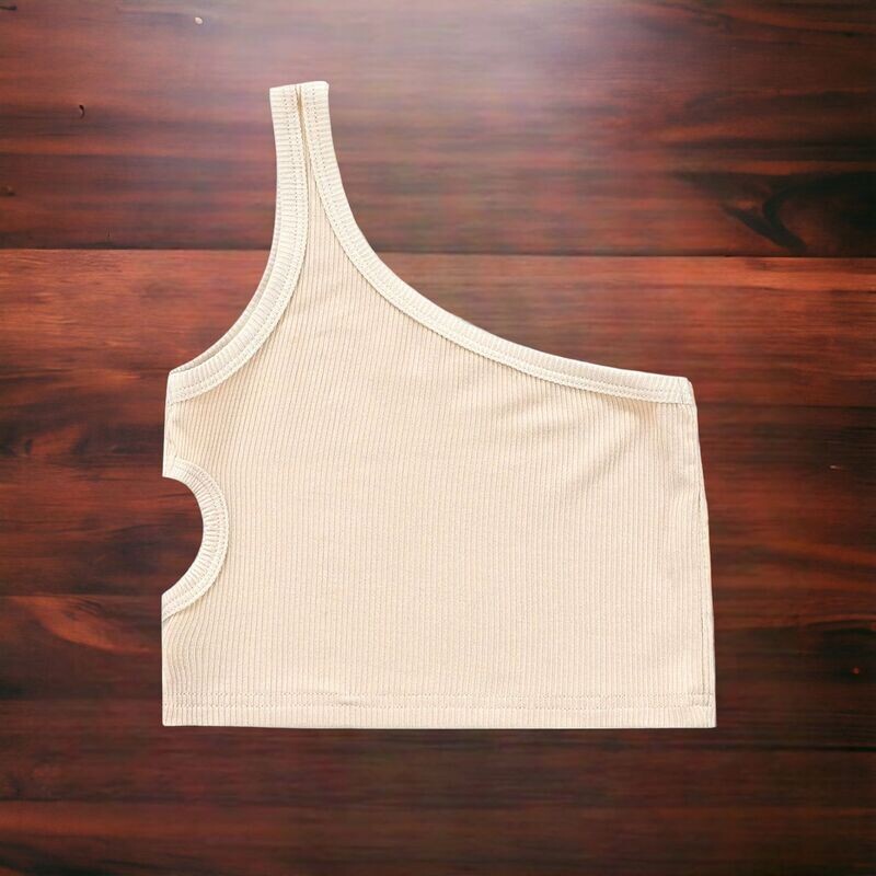 Girls-One Shoulder Ribbed Crop Tank Top Girls-One Shoulder Ribbed Crop Tank Top