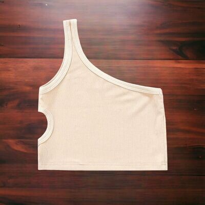 Girls-One Shoulder Ribbed Crop Tank Top