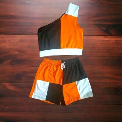 Girls 2PC Set- One Shoulder Crop Top and Shorts