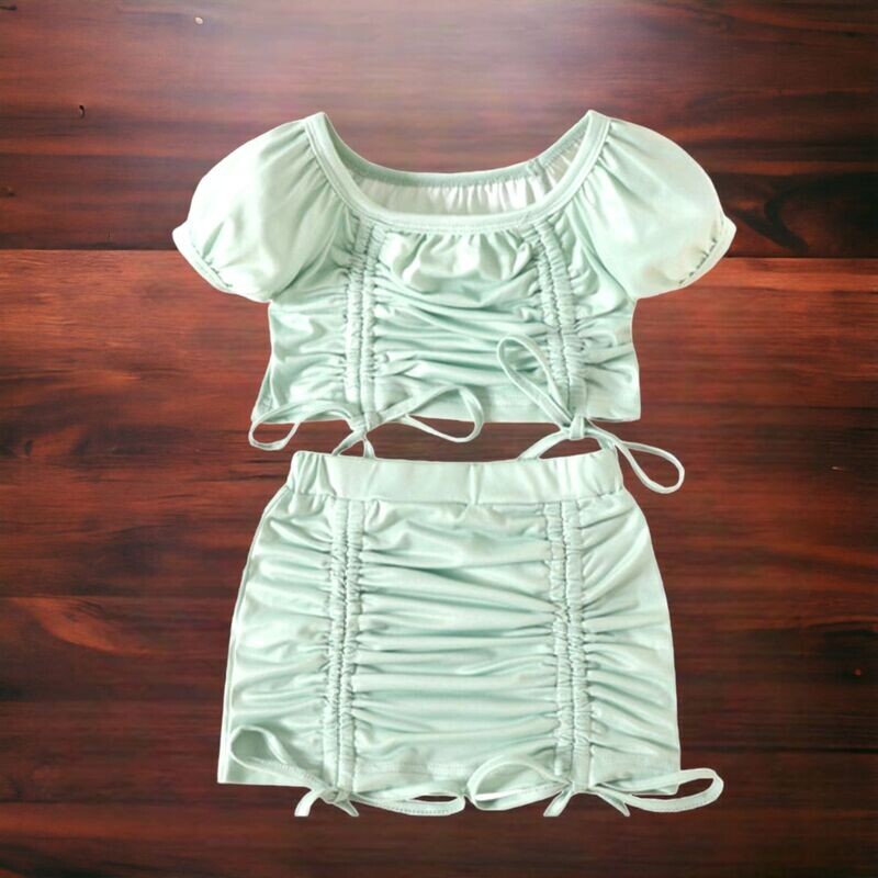 Girls-One Shoulder Crop Top and Skirt w/  Drawstring