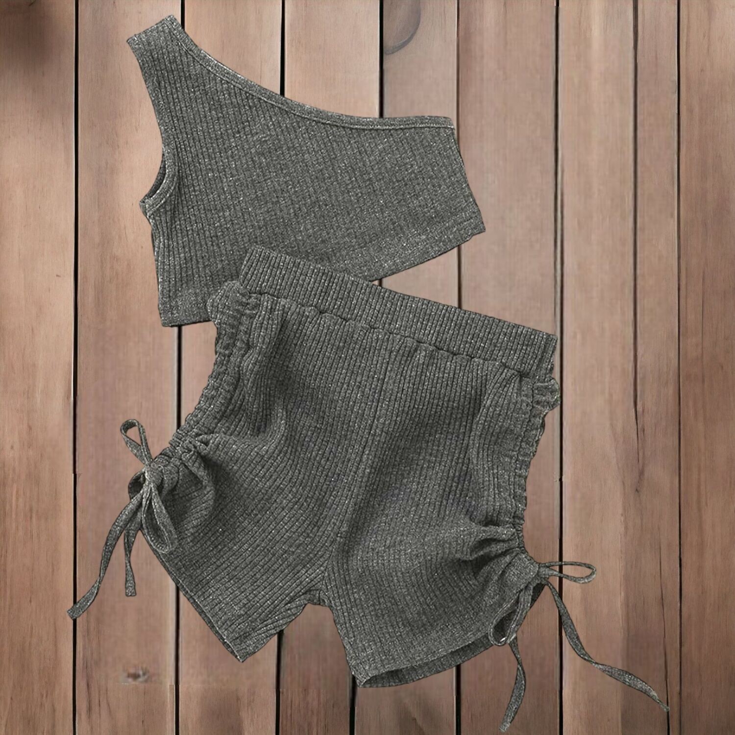 Girls 2PC Set- One Shoulder Crop Top and Drawstring Shorts