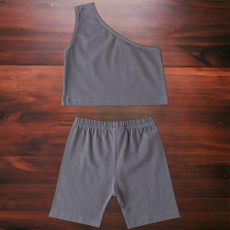 Girls 2PC Set- One Shoulder Crop Top and Shorts Girls 2PC Set- One Shoulder Crop Top and Shorts