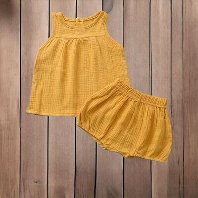 Girls 2PC Set-Ruffled Sleeveless Tank Top w/Bloomers-Yellow